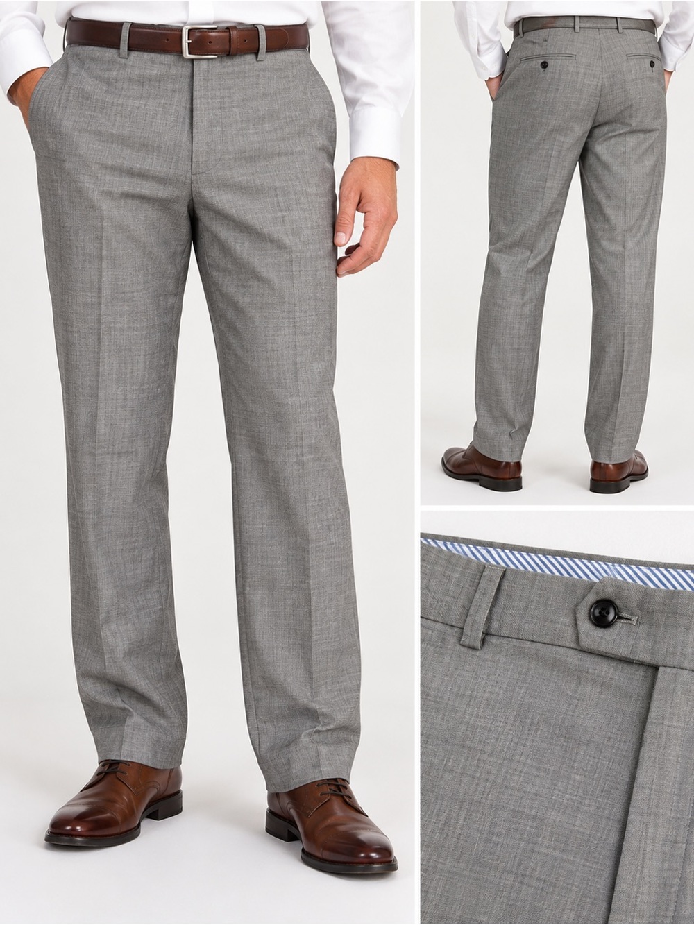 Tommy Hilfiger Men’s Gray 100% Wool Dress Pants 36x32 Flat Front Straight Leg